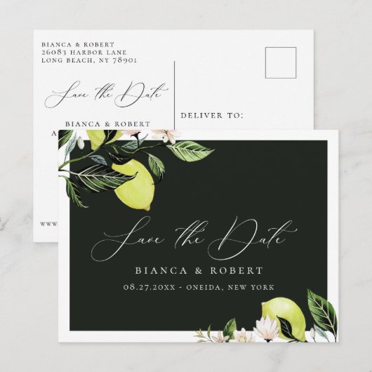 Botanische Lemons Wedding Save the Date Aankondigi Aankondigingskaart (Voorkant / Achterkant)