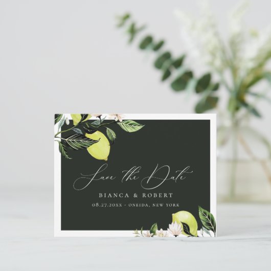 Botanische Lemons Wedding Save the Date Aankondigi Aankondigingskaart (Staand voorkant)