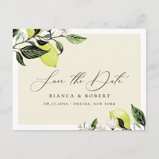 Botanische Lemons Wedding Save the Date Aankondigingskaart (Voorkant)