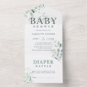 Botanische Letter Jongens Baby Shower | Luier Raff All In One Uitnodiging (Binnen)