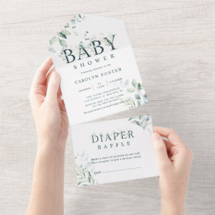 Botanische Letter Jongens Baby Shower   Luier Raff All In One Uitnodiging