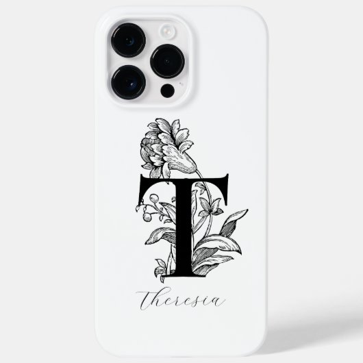 Botanische Letter T Monogram Naam Case-Mate iPhone Case (Achterkant)