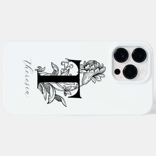 Botanische Letter T Monogram Naam Case-Mate iPhone Case (Achterkant (horizontaal))
