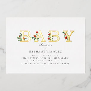 Botanische Lettering Klaprozen Baby Borrel Goud Folie Uitnodiging