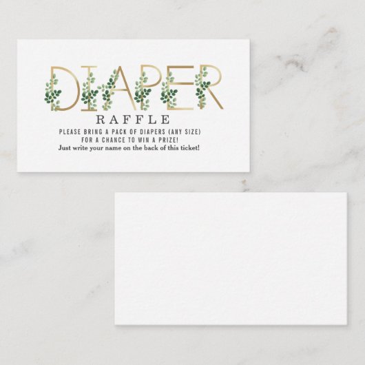 Botanische Lettering Luier Raffle Baby shower Informatiekaartje (Voorkant / Achterkant)