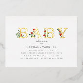 Botanische Lettering Poppies Baby Shower Goud Folie Uitnodiging (Voorkant)