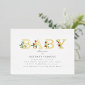 Botanische Lettering Poppies Baby Shower Goud Folie Uitnodiging (Staand Voorkant)