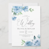 Botanische lichtbaby Blue QR in één bruiloft Kaart (Voorkant)