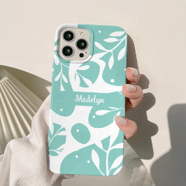 Botanische Lichtblauwe Gepersonaliseerde Bloemen Case-Mate iPhone 14 Hoesje