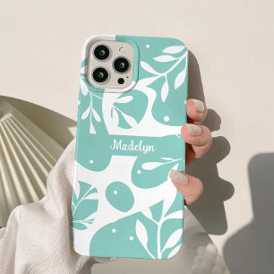 Botanische Lichtblauwe Gepersonaliseerde Bloemen Case-Mate iPhone 14 Hoesje