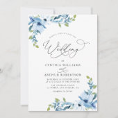 Botanische Lichtblauwe waterverf Bloemenbruiloft Kaart (Voorkant)