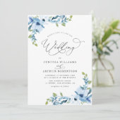 Botanische Lichtblauwe waterverf Bloemenbruiloft Kaart (Staand voorkant)