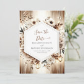 Botanische lichten rustieke bruiloft save the date (Staand voorkant)