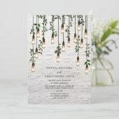 Botanische Lightbulbs White Brick Wedding Kaart (Staand voorkant)