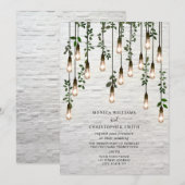 Botanische Lightbulbs White Brick Wedding Kaart (Voorkant / Achterkant)