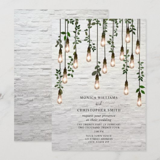  Botanische Lightbulbs White Brick Wedding Kaart (Voorkant / Achterkant)