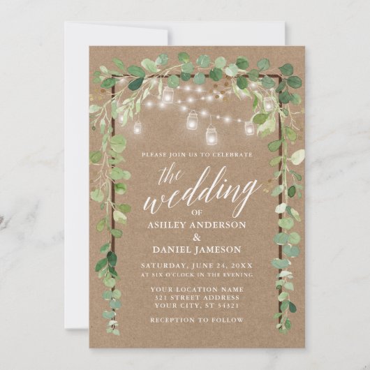 Botanische lights Hood Calligraphy Kraft Wedding Kaart (Voorkant)
