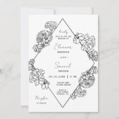 Botanische lijn Art Boho Foto QR Code Bruiloft Kaart (Voorkant)