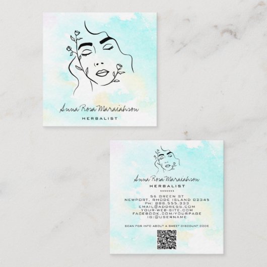 *~* Botanische lijn Art Goddess QR Greenery Vierkante Visitekaartje (Voorkant / Achterkant)