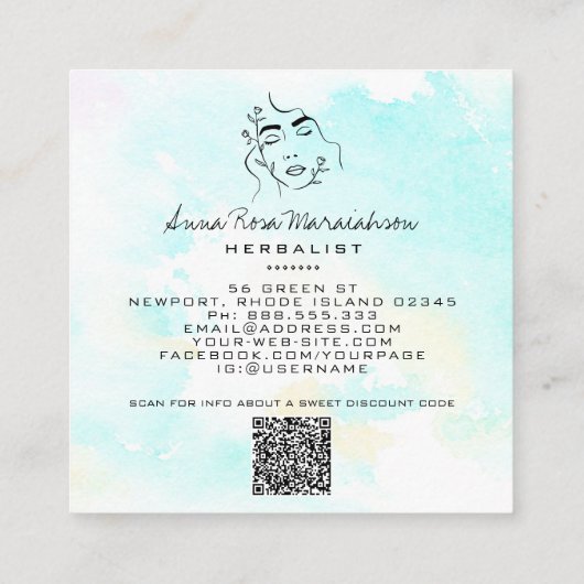 *~* Botanische lijn Art Goddess QR Greenery Vierkante Visitekaartje (Achterkant)