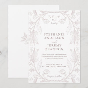 Botanische lijn Art Lijst Dusty Roos Invitation Kaart