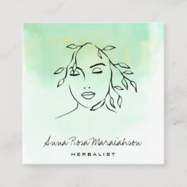 *~* Botanische lijn Art QR Woman Greenery Vierkante Visitekaartje