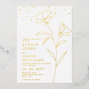 Botanische lijn Kunst bloemen Elegant Wedding Real Folie Uitnodiging