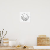 Botanische Lijnkunst Cirkel Kader Vierkante Poster (Keuken)