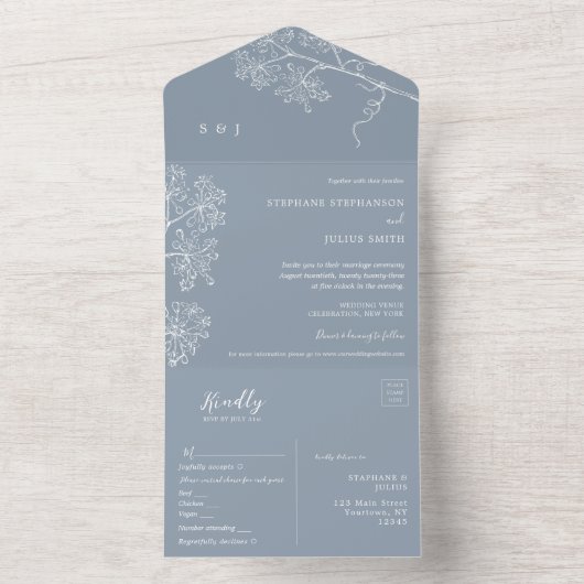 Botanische lijnkunst in één bruiloft all in one uitnodiging (Binnen)