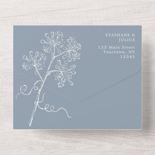Botanische lijnkunst in één bruiloft all in one uitnodiging (Achterkant)