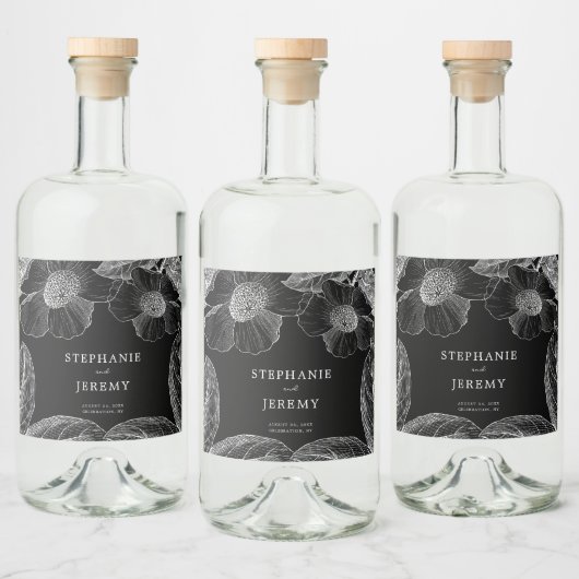  botanische lijnkunst likeurfles etiket (Flessen)