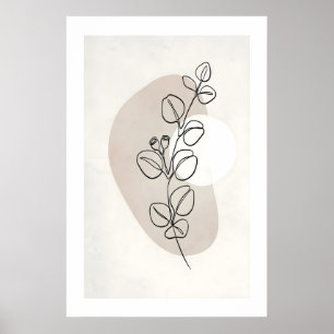 Botanische lijnkunstprint enkele steel met neutral poster