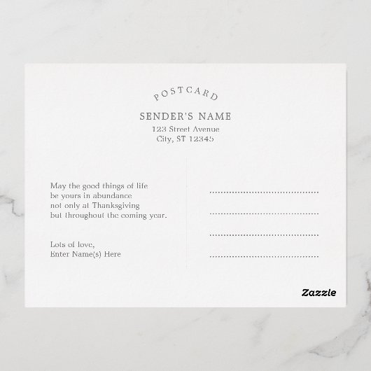 Botanische Lijst Folie Foto Thanksgiving Briefkaar Folie Feestdagen Briefkaart (Achterkant)