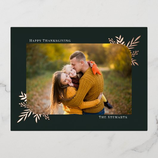 Botanische Lijst Folie Foto Thanksgiving Briefkaar Folie Feestdagen Briefkaart (Voorkant)