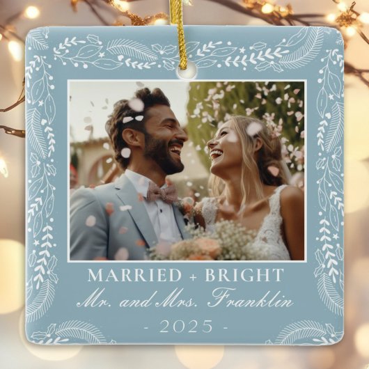 botanische lijst foto 1st Christmas Getrouwd Keramisch Ornament