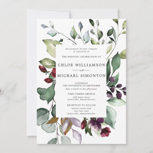 Botanische Lijst Hint van herfst-oliage bruiloft Kaart (Voorkant)