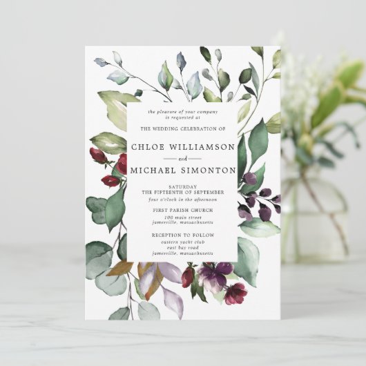 Botanische Lijst Hint van herfst-oliage bruiloft Kaart (Staand voorkant)