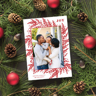 Botanische Lijst JOY Red Holiday-fotokaart Feestdagenkaart