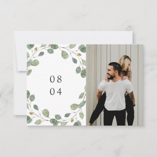 Botanische Lijst Waterverf laat foto achter Save The Date (Voorkant)