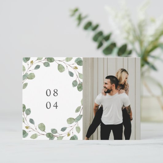 Botanische Lijst Waterverf laat foto achter Save The Date (Staand voorkant)