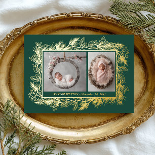 Botanische lijst winterloof nieuwe baby folie feestdagenkaart