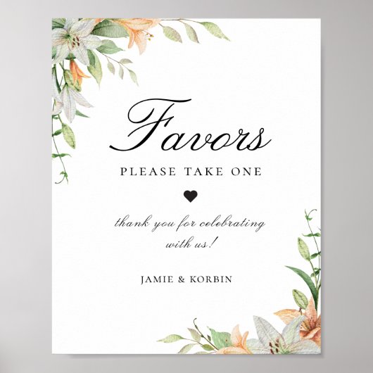 Botanische Lily Floral Favor Wedding Sign Poster (Voorkant)
