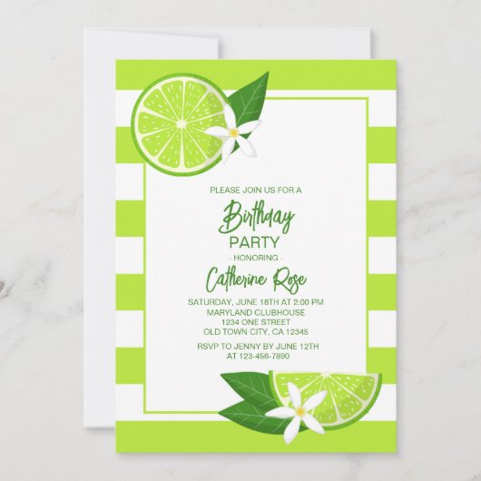 Botanische Limoen Citrus Zomer Verjaardagsfeest Kaart (Voorkant)