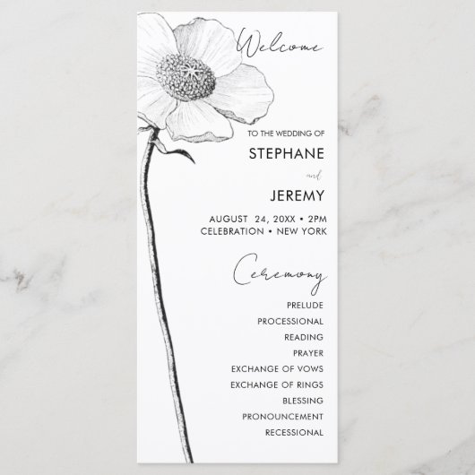  Botanische Line Art Wedding Programme Menu (Voorkant)
