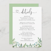 Botanische loof groen hart bruiloft details informatiekaartje (Voorkant / Achterkant)