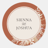 Botanische loof terracotta bruiloft gepersonalisee ronde sticker (Voorkant)