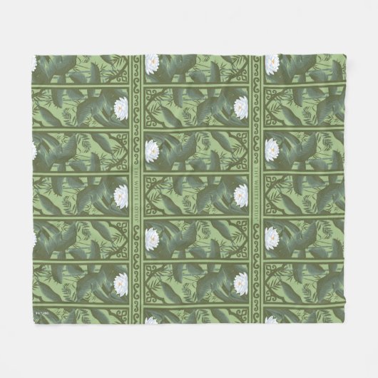 Botanische Lotus Panel Patroon - De Witte Lotus Fleece Deken (Voorkant (Horizontaal))