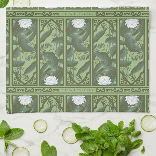 Botanische Lotus Panel Patroon - De Witte Lotus Theedoek (Gevouwen)