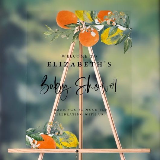 Botanische luiers en Sinaasappels zomerBaby shower Acryl Bord (Neutraal)