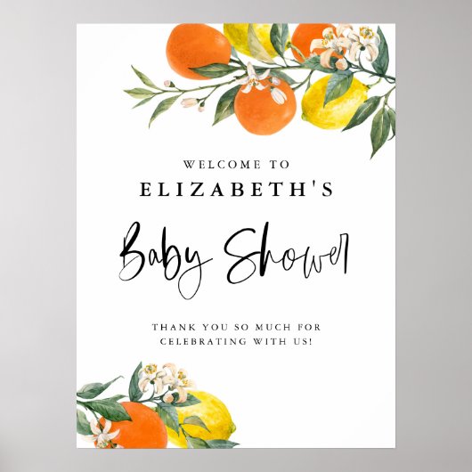 Botanische luiers en Sinaasappels zomerBaby shower Poster (Voorkant)